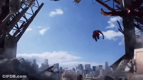 Person Flying Over City Skyline GIF