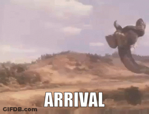 Person Flying Through Air With Arrival GIF