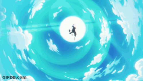 Person Flying Through Blue Sky GIF