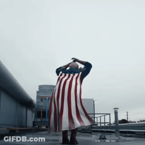 Person Flying With American Flag Cape GIF