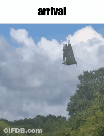 Person Flying With Arrival Above GIF