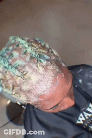 Person Getting Hair Dyed Green In Salon GIF