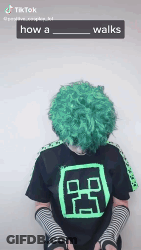 Person Green Hair Black Shirt Saying How A Walks On It GIF