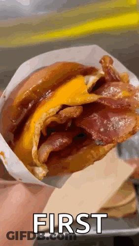 Person Holding Bacon Cheese Sandwich In Bag With First GIF