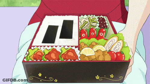 Person Holding Bento Box With Rice And Vegetables GIF