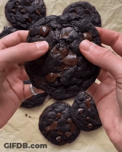 Person Holding Black Cookie With Chocolate Chips GIF