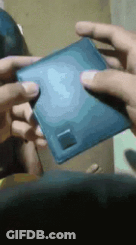Person Holding Blue Wallet With Fingerprint Scanner GIF