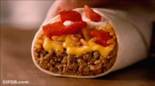 Person Holding Burrito With Cheese, Meat, Rice, Tomatoes GIF