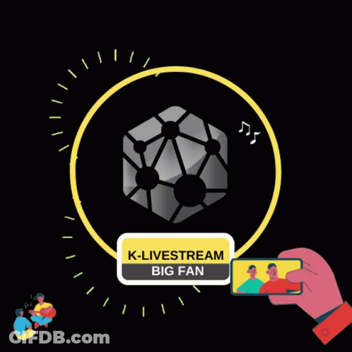 Person Holding Cell Phone In Front Of K-Livestream Fan Sign GIF