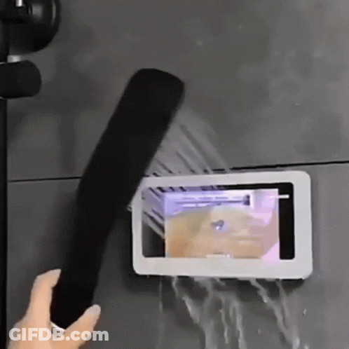 Person Holding Cell Phone Under Shower Spray GIF