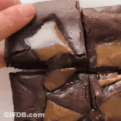 Person Holding Chocolate Brownie With Caramel GIF