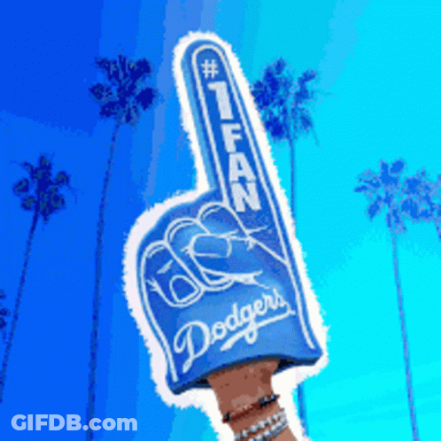 Person Holding Dodgers Foam Finger By Palm Trees GIF