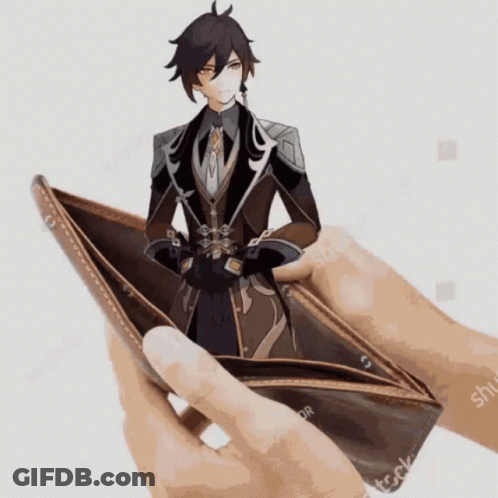 Person Holding Empty Wallet With Cartoon Character Inside GIF