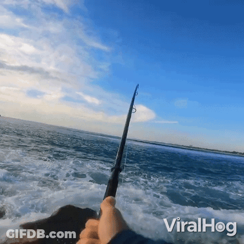 Person Holding Fishing Rod In Ocean Viralhog GIF