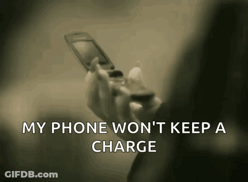 Person Holding Flip Phone Saying My Phone Won't Keep A Charge GIF