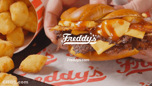 Person Holding Freddy's Sandwich GIF
