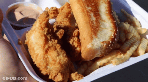 Person Holding Fried Chicken And Fries GIF