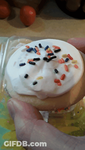 Person Holding Frosted Cookie With Sprinkles GIF