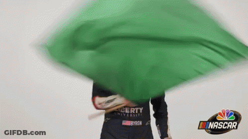 Person Holding Green Flag Saying NASCAR GIF
