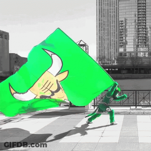 Person Holding Green Flag With Bull GIF