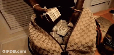 Person Holding Gucci Pattern Bag Full Of Money GIF