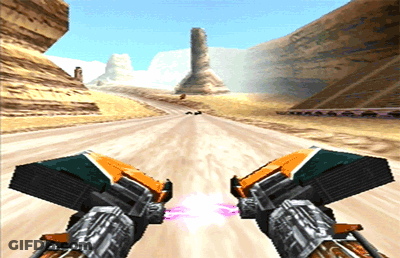 Person Holding Gun Flying Through Air GIF