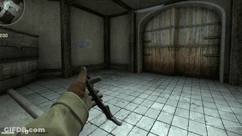 Person Holding Gun In Room With Score 200 GIF