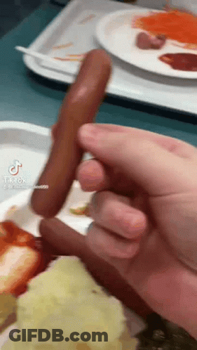 Person Holding Hot Dog In Front Of Food Tray GIF