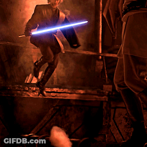 Person Holding Lightsaber In Dark Room With Smoke GIF