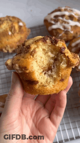 Person Holding Muffin With Bite Taken Out GIF