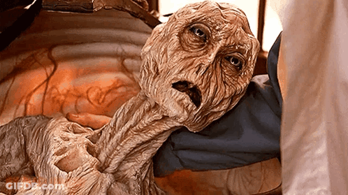 Person Holding Mummy With Very Long Neck GIF