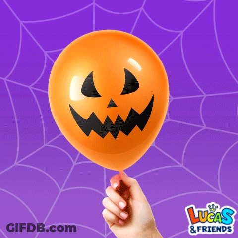 Person Holding Orange Balloon With Face GIF