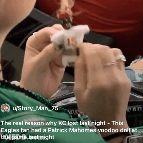 Person Holding Patrick Mahomes Voodoo Doll GIF