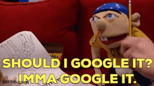 Person Holding Pencil In Front Of Puppet Saying Should I Google It GIF