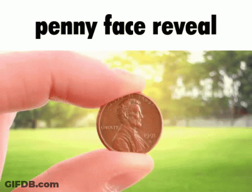 Person Holding Penny With Penny Face Reveal GIF