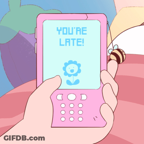Person Holding Pink Cell Phone Saying You're Late GIF