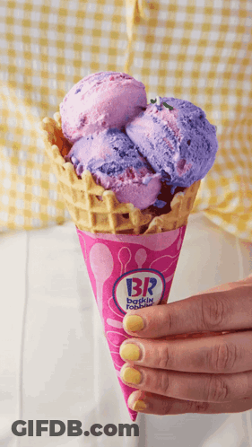 Person Holding Pink Cone With Purple Ice Cream GIF