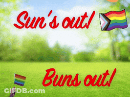 Person Holding Rainbow Flag Sun's Out Buns Out GIF