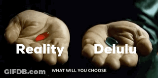 Person Holding Red And Black Pills Reality And Delulu GIF