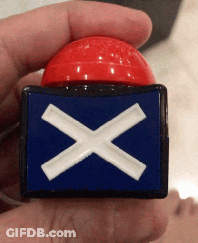 Person Holding Red Button With Blue And White Cross GIF