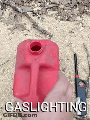 Person Holding Red Gas Can And Lighter Saying Gaslighting GIF