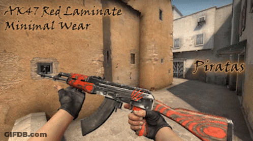 Person Holding Red Laminate AK47 Pistol GIF