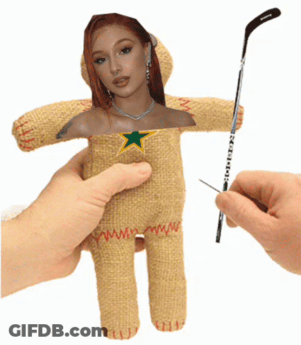 Person Holding Reebok Hockey Stick And Stuffed Doll GIF