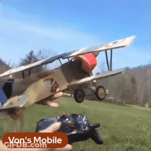Person Holding Remote With Model Airplane Saying Von's Mobile GIF