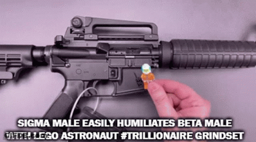 Person Holding Rifle With Lego Astronaut GIF