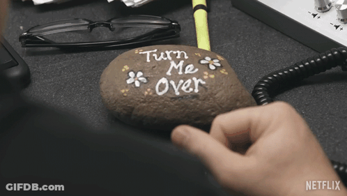 Person Holding Rock Saying Turn Me Over GIF