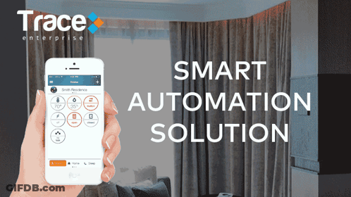 Person Holding Smart Phone In Living Room With Smart Automation Solution GIF