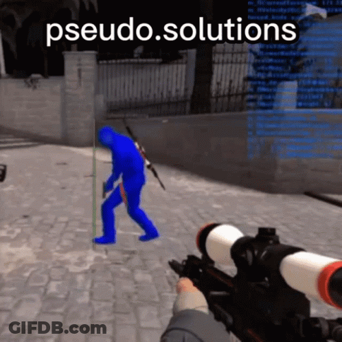 Person Holding Sniper Rifle With Pseudo.Solutions Text GIF
