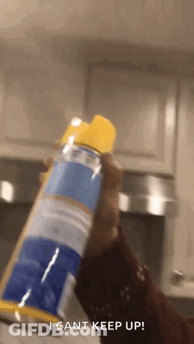 Person Holding Spray Bottle Saying I Can't Keep Up GIF