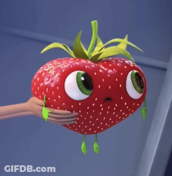 Person Holding Strawberry With Big Eyes GIF